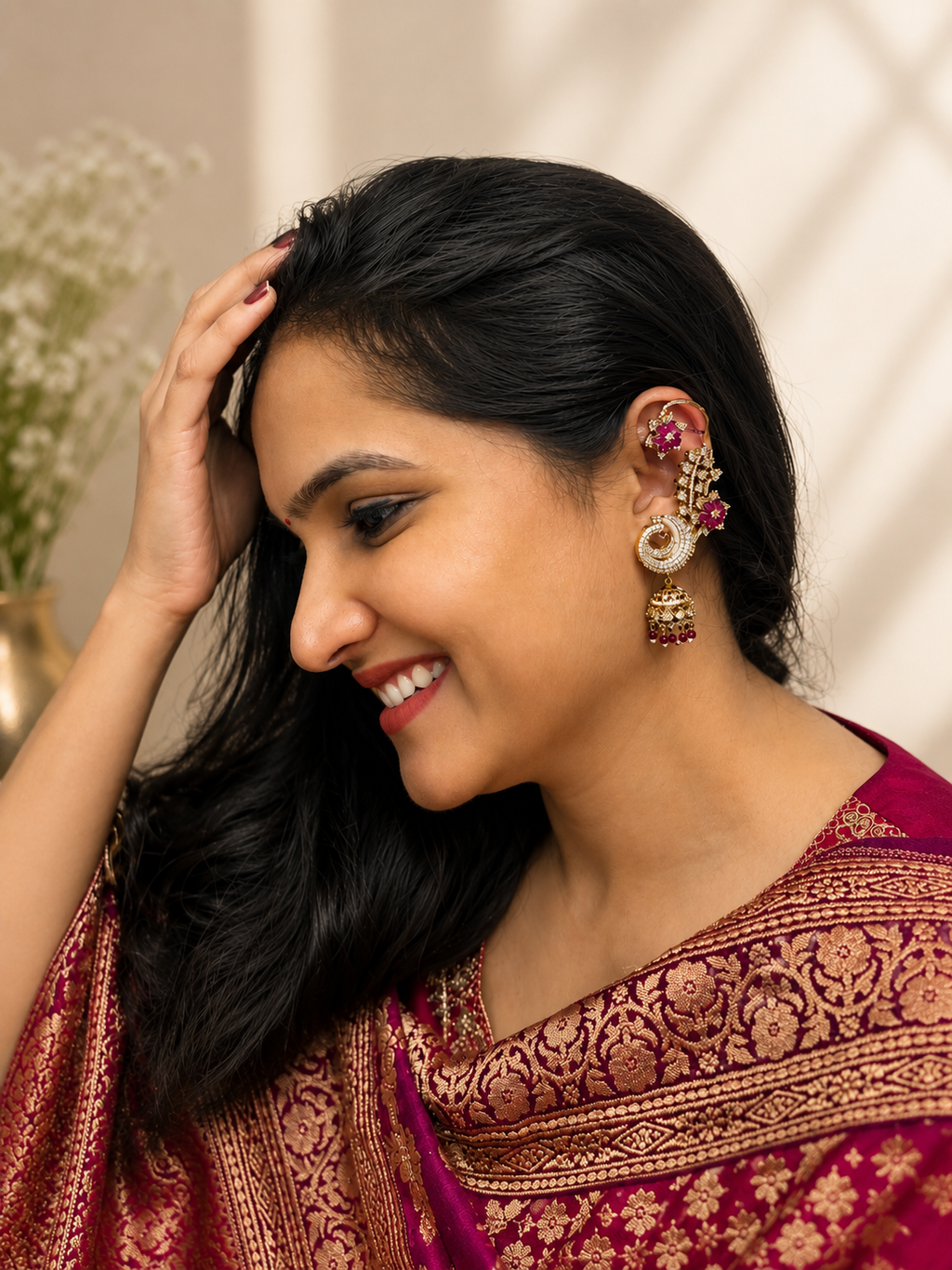 Rosy Earcuffus with Jhumka