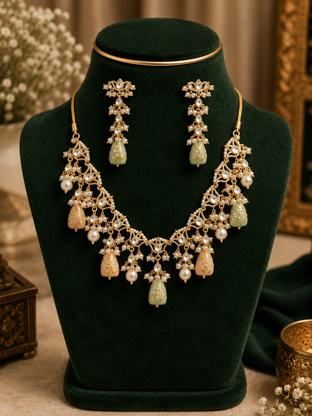 The Nazrana Pastel Kundan Necklace  Set