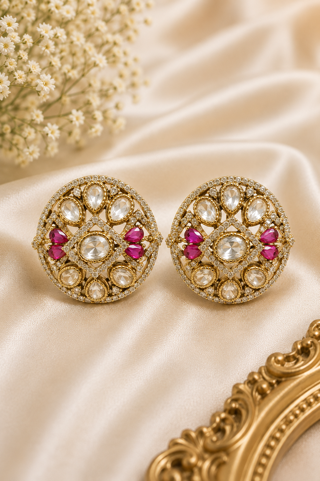 Pink Gulnaar Kundan Studs