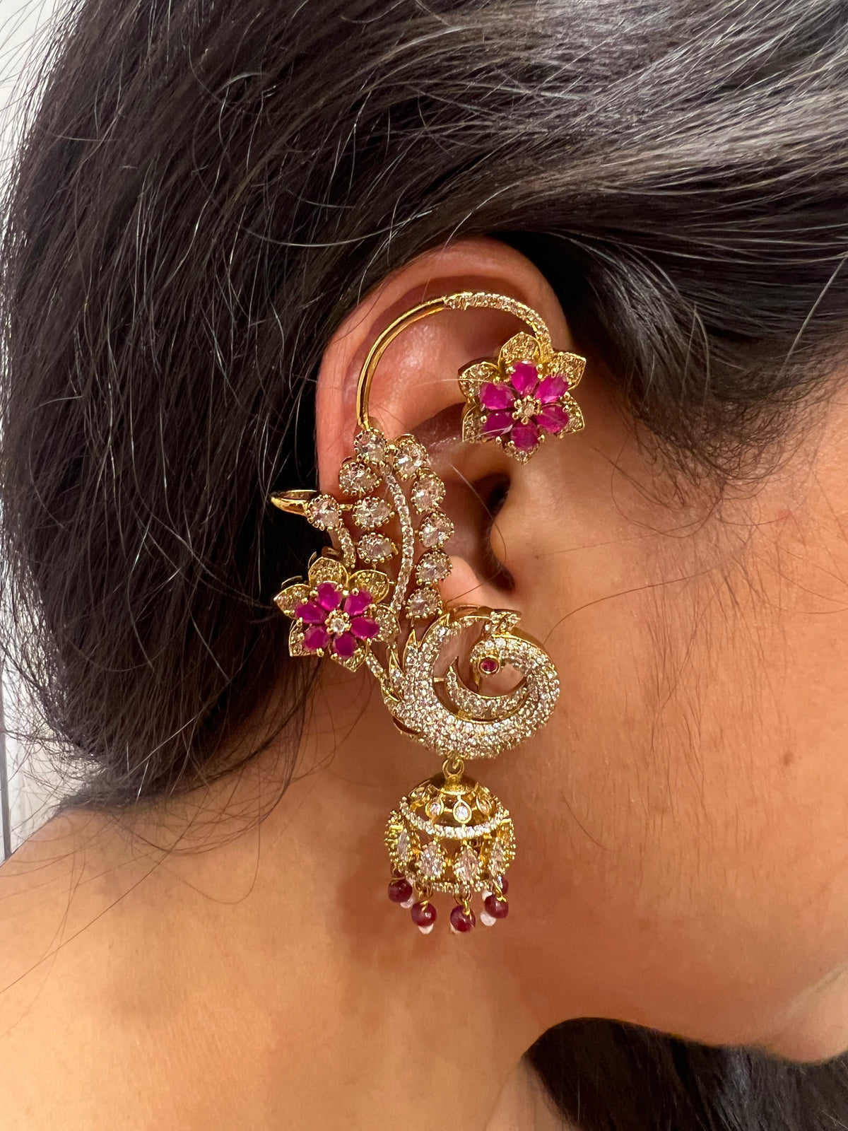 Rosy Earcuffus with Jhumka