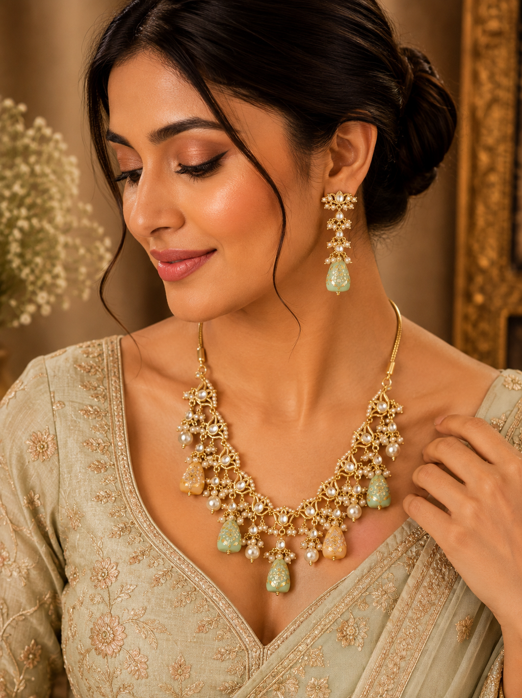 The Nazrana Pastel Kundan Necklace  Set
